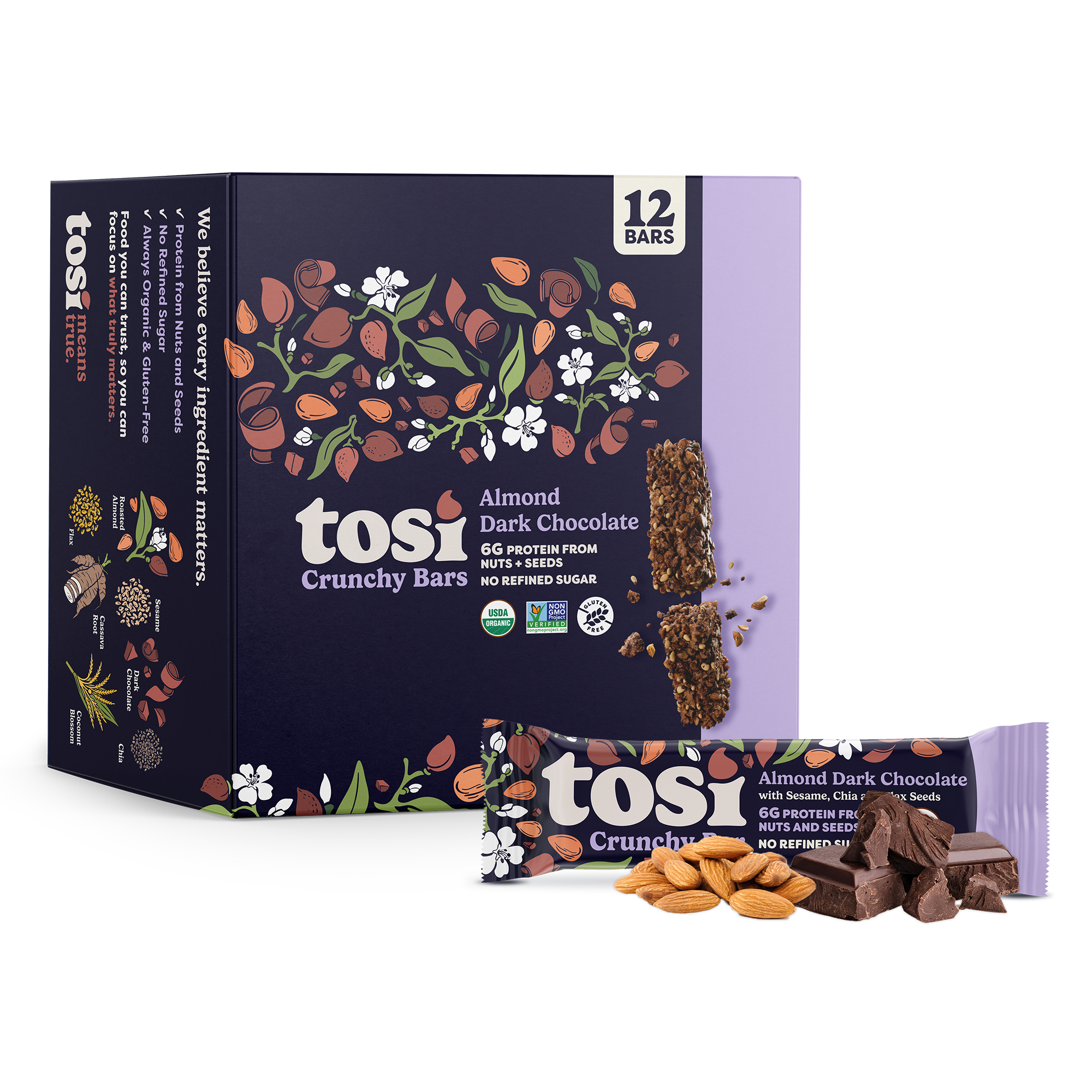 Crunchy Bars (12 Bars) - Almond Dark Chocolate (Wholesale)