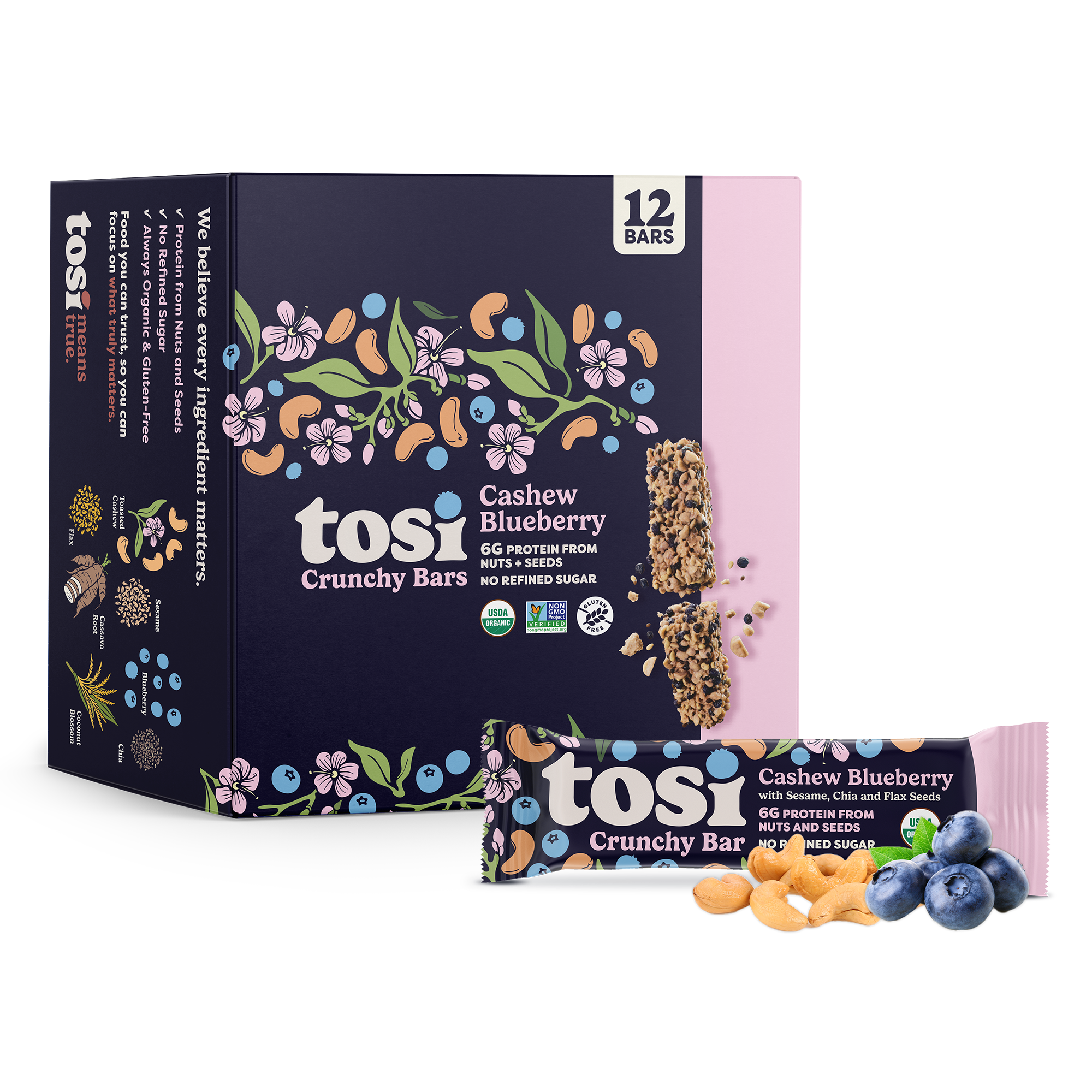 Crunchy Bars (12 Bars) - Cashew Blueberry (Wholesale)